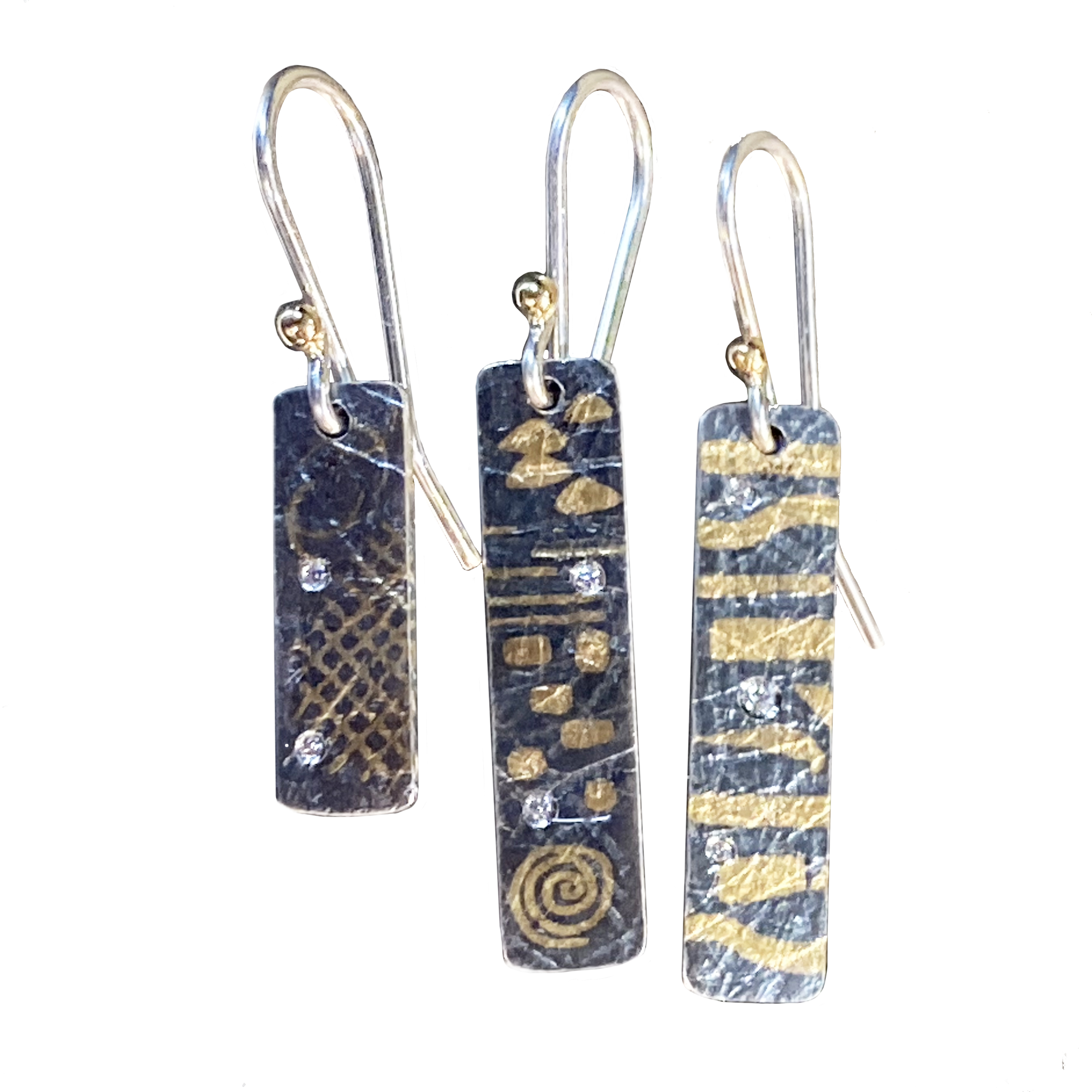 Grouping Stick Earrings Sterling Silver,22k, 24k, Diamonds